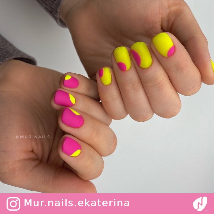 Matte Pink and Yellow Nails